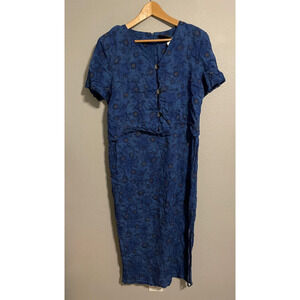 Vintage Melissa Harper Womens Maxi Dress Size 14 Blue Floral Rayon Cottagecore